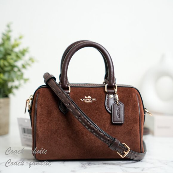 NWT Coach Mini Rowan Crossbody Bag CCF29 suede/Vintage Brown - Picture 1 of 14